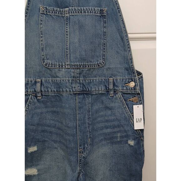 Gap womens small denim overalls blue distressed shortalls jumper - Picture 3 of 6